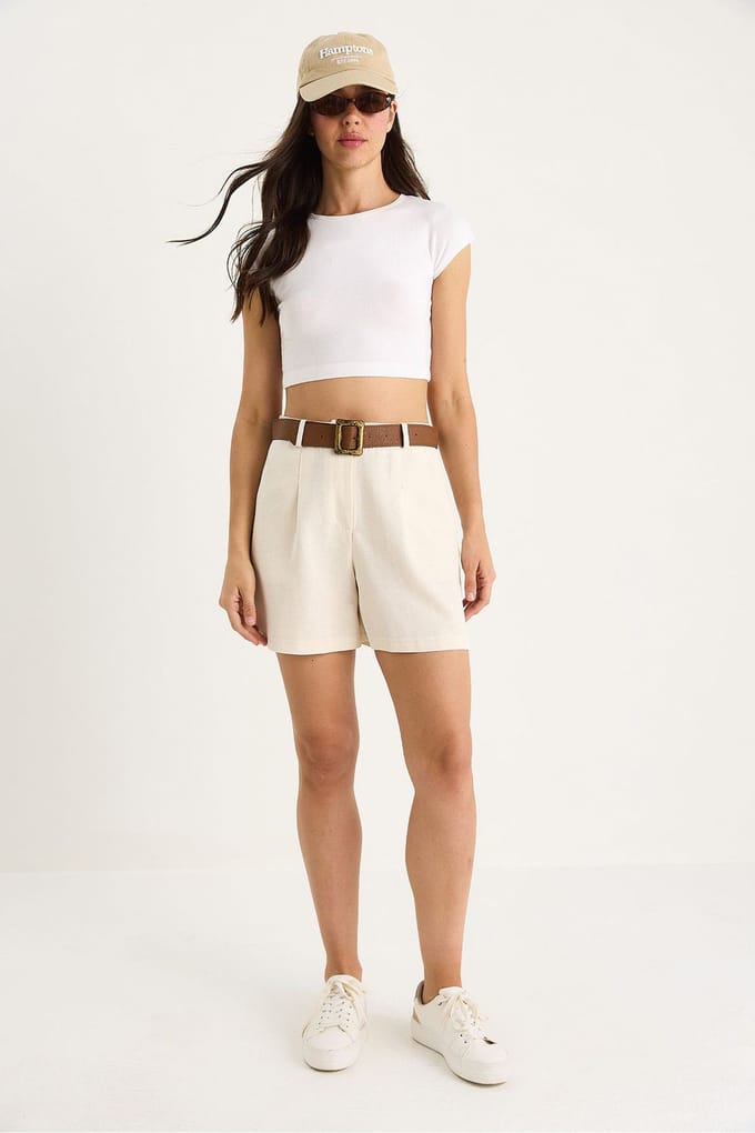 Linnenmix Relaxed Fit Brede Pijpen Shorts met Zakjes