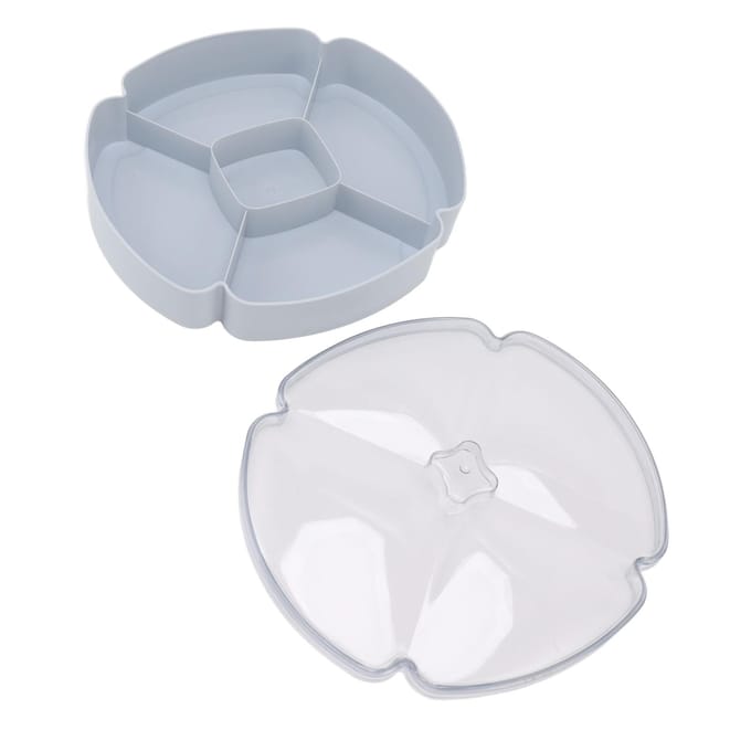 Snack Serveerschaal Rond Plastic Fruit Noten en Snoep Compartimentsbord met 5 Vakken voor L white