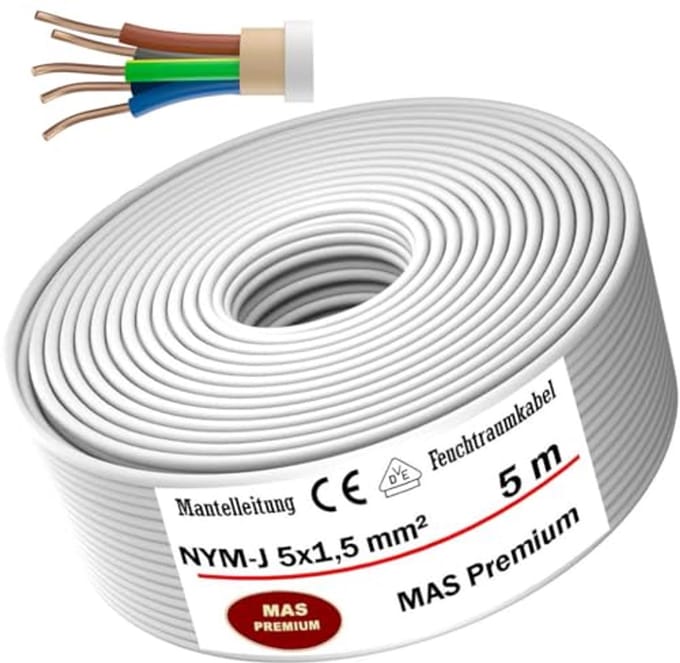 Kabel voor Vochtige Ruimtes 5x1,5 mm² van 5 tot 170 Meter
