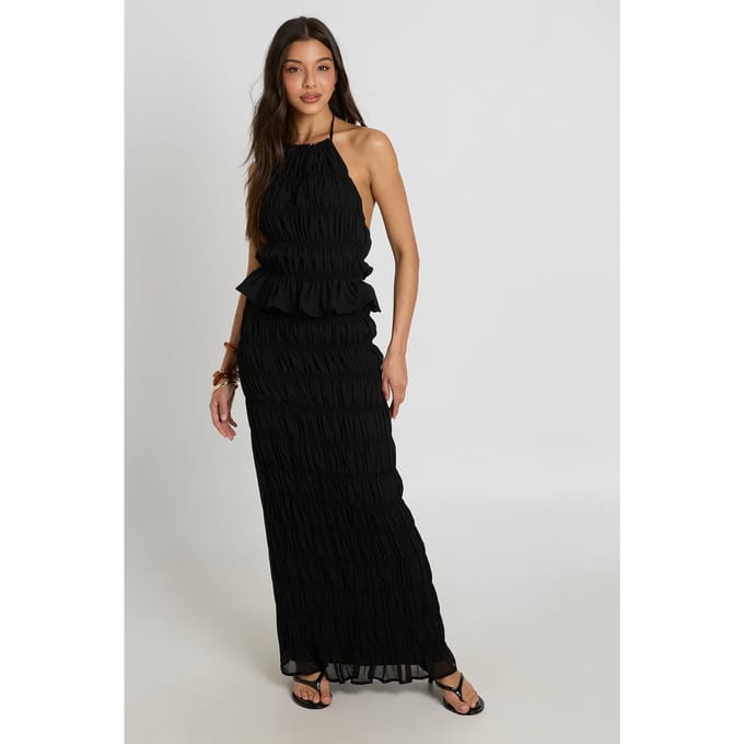 boohoo Dames Geplooide Chiffon Maxi Kokerrok | Black | Maat: 6