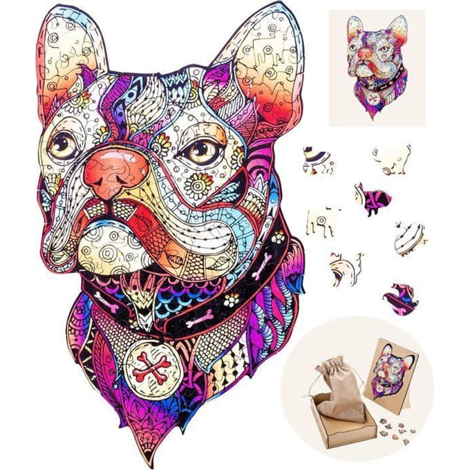 602250 - Puzzle en Bois Animaux : Chien A3 - 213 pcs - Formes uniques - Puzzle Adultes - Boite cadeau - Dès 12 ans.