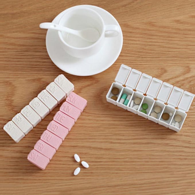 Boîte à pilules hebdomadaire, stockage de médicaments de voyage, étui à pilules, organisateur, conteneur de médicaments, distributeur de comprimés, treillis indépendant en plastique rose