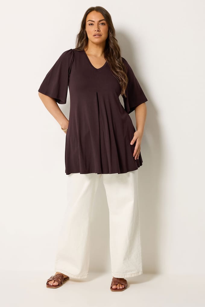 Yours Chocoladebruine Top Met Geplooide Voorkant Size 42