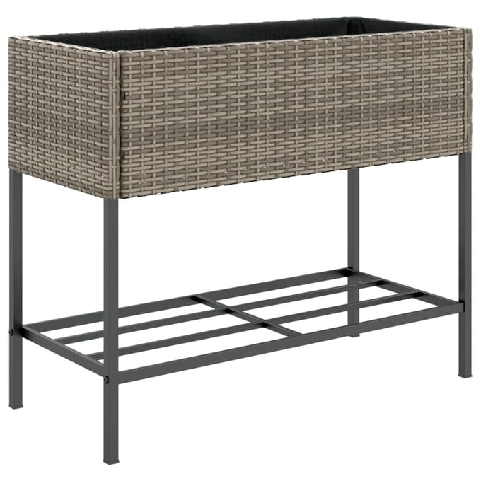 vidaXL - Plantenbak - met - schap - poly - rattan - grijs