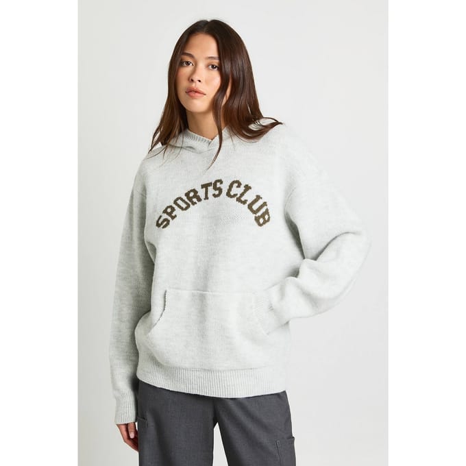 boohoo Dames Sports Club Oversized Gebreide Hoodie | Grey | Maat: Medium