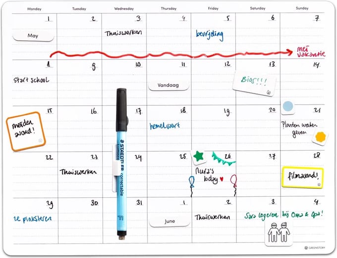 GreenStory - Maand Planner - Zelfklevend - Wit - S - met Sticky Pen