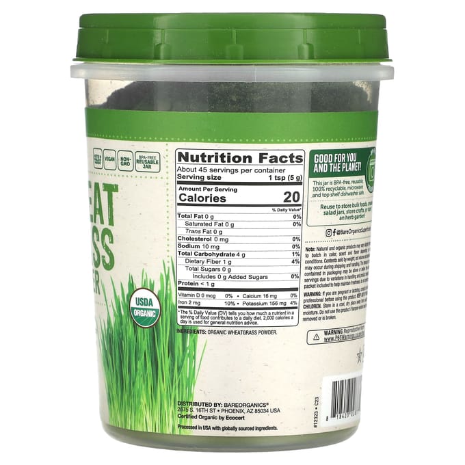 Rauw Biologisch Tarwegras Poeder, 227G(8oz)