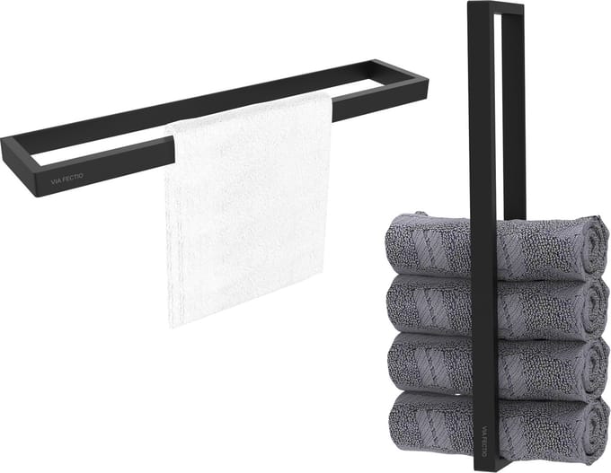 Via Fectio® Handdoekhouder 40 cm Zelfklevend - Mat Zwart - Handdoekrek