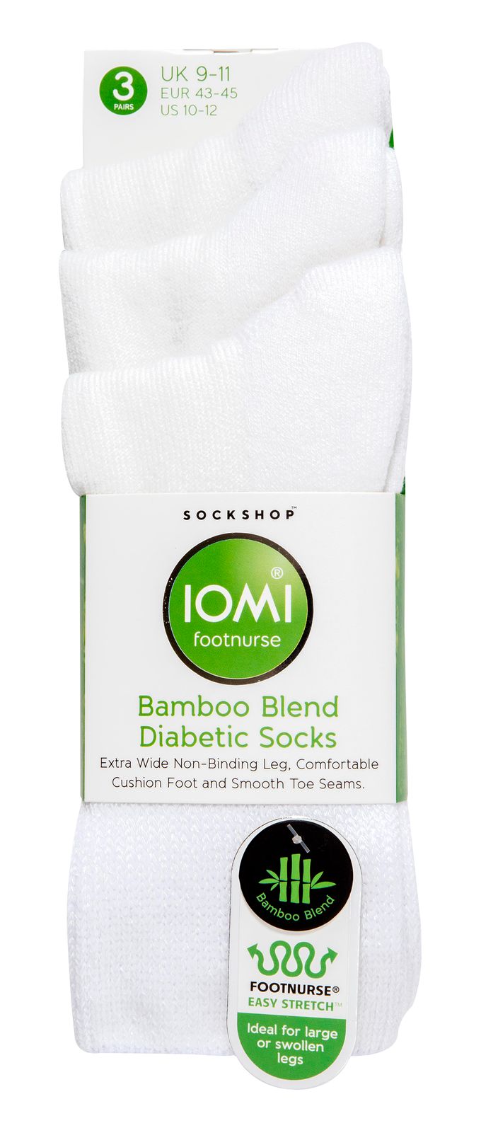 IOMI - Set van 3 extra brede bamboe diabetische sokken - Wit