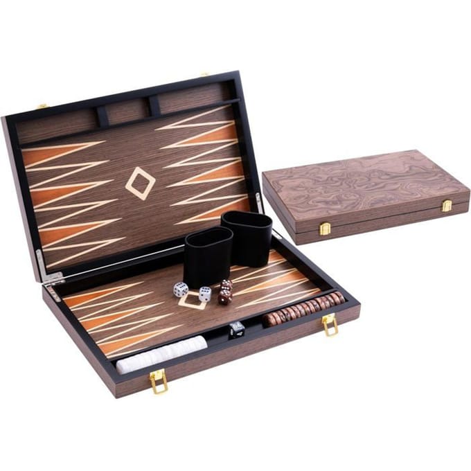 Backgammon 15 inch - Walnoot Fineer Ingelegd Bord - Luxe Houten Koffer - Engelhart