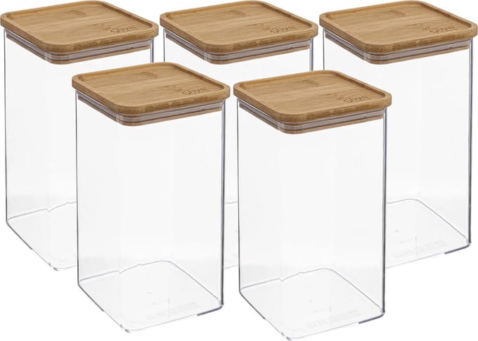 5Five - 5x - Keuken opslag voorraadpot - Berlino - kunststof/bamboe - 1500 ml - voedsel - 10 x 20 cm