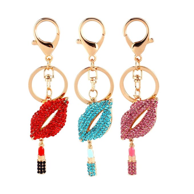 Sexy Lipsticking Lip-Key Chain RhinestOne Crystal purse  CharmDecoration beige