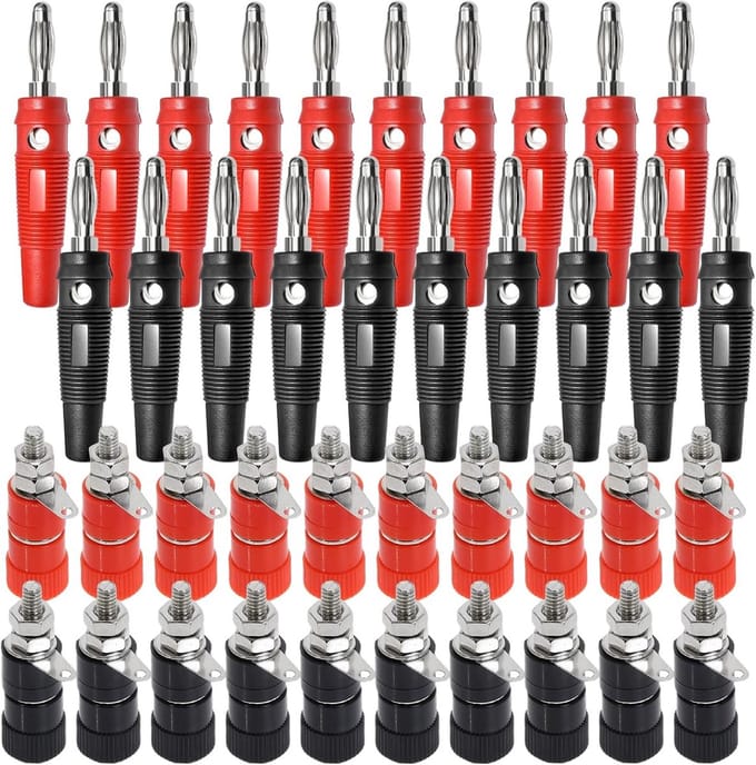 4mm Banaanstekker Set (40 Delig) - Stekkers en Schroefklemmen voor Luidsprekers en Versterkers