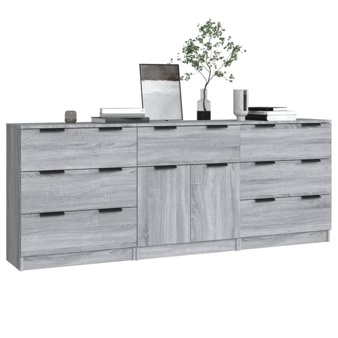 vidaXL - 3-delige - Dressoirs - bewerkt - hout - grijs - sonoma - eikenkleurig