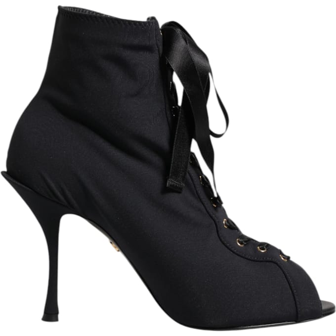 Dolce & Gabbana Zwarte Stiletto Hakken Veterlaarzen Schoenen