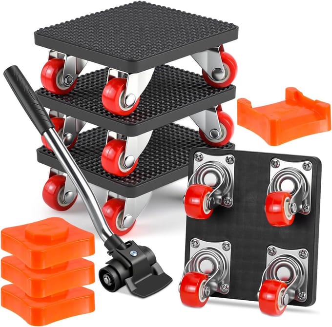 Zware Meubilair Transport Roller Set met 4 Rollers en 1 Laadjack - 500 kg Draagvermogen