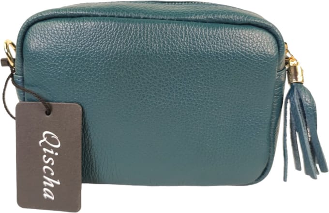 Qischa® - leder - Crossbody handtas - vak met rits - instelbare riem - eendblauw