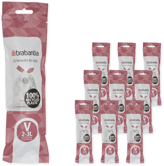 Brabantia PerfectFit Vuilniszakken - 2/3 l - Code V - 10 rollen x 20 stuks