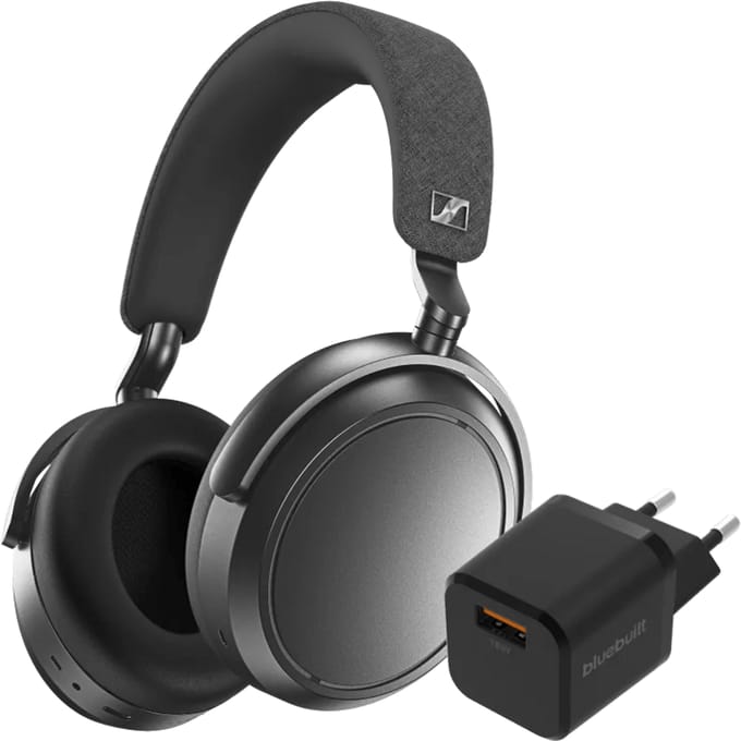 Sennheiser Momentum 4 Wireless Grijs + BlueBuilt Quick Charge Oplader met Usb A Poort 18W