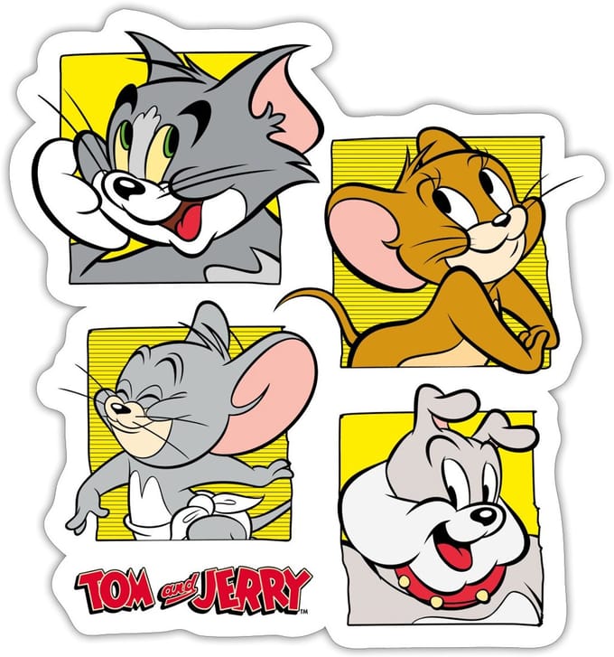 Tom En Jerry Vier Vrienden Sticker maat S (10 x 10 cm)