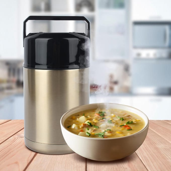 Boîte à déjeuner thermos sous vide en acier inoxydable 1000 ml Mug mijoteur Conteneur à soupe isotherme black
