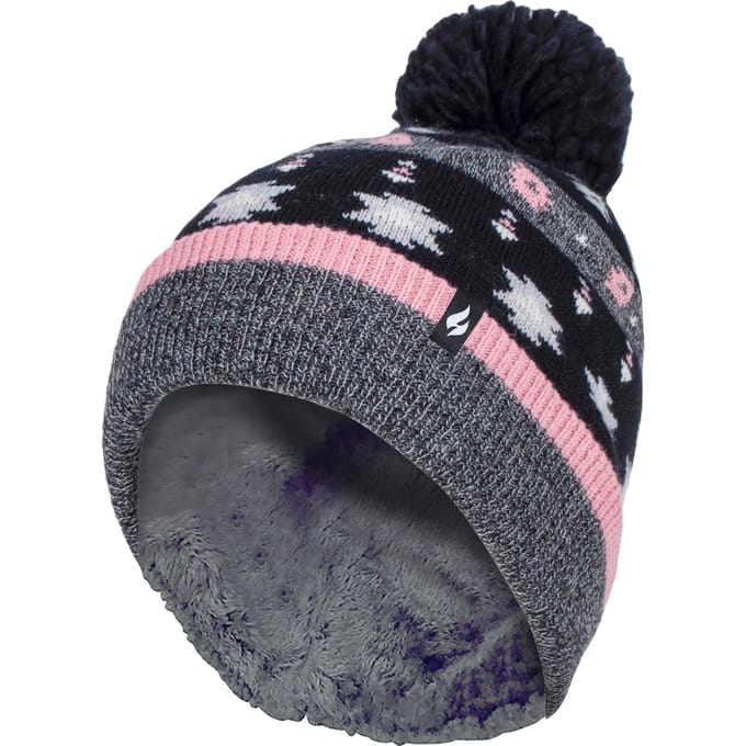 Heat Holders - Dames Thermische Winter Pom Pom Muts - Grijs Zwart