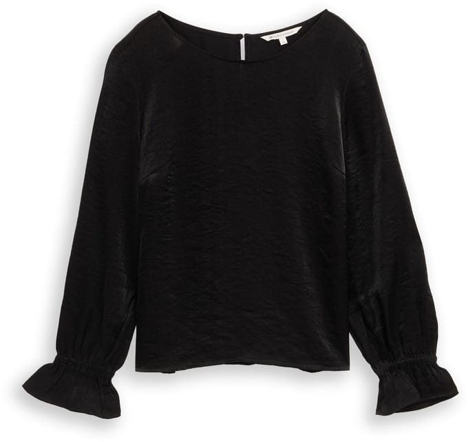 Tom Tailor Denim - Loose fit blouse met satijnglans - Maat M - deep black