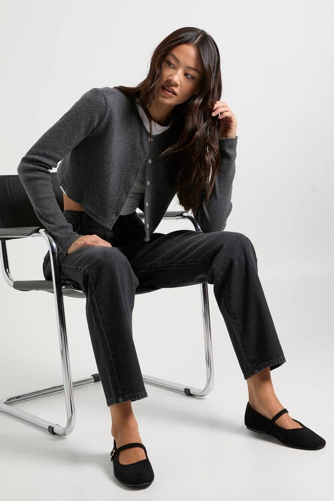 Dames Lang Boohoo Basics mom jeans met hoge taille | Washed Black | Maat: 14/36L