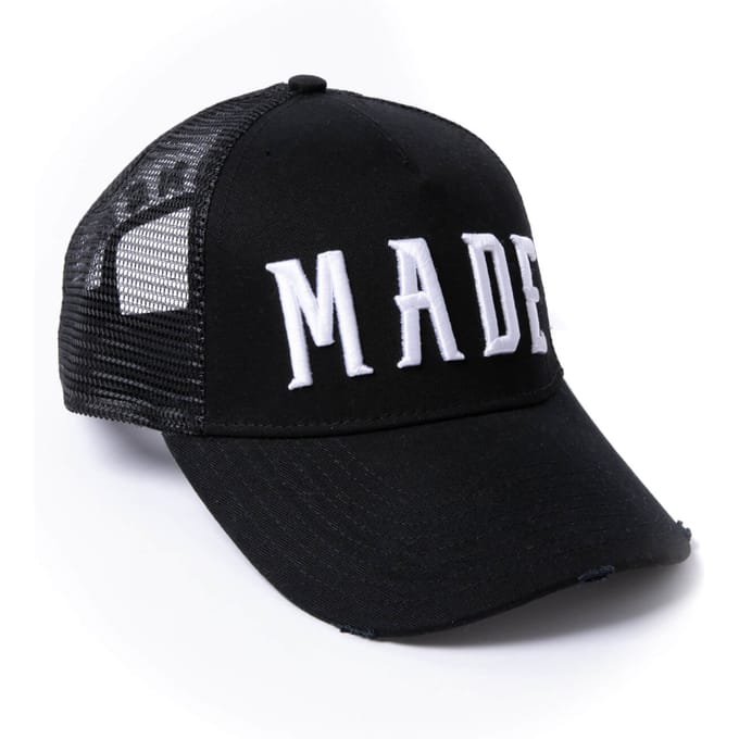 Milliner Black Distressed Cotton Trucker Made 3D Embroidered