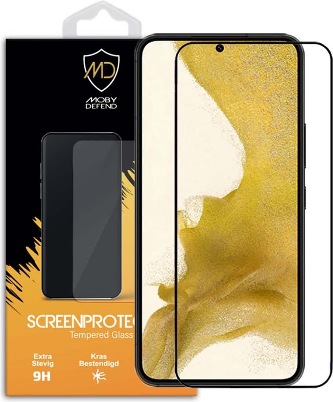 MobyDefend Screenprotector - Geschikt voor Samsung Galaxy S22 - Screensaver Met Zwarte Randen - Gehard Glas