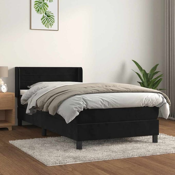 vidaXL - Boxspring - met - matras - fluweel - zwart - 80x200 - cm