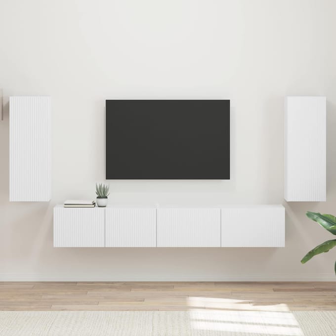 vidaXL - Tv-meubelset - 4 - st - Wit - Bewerkt - hout