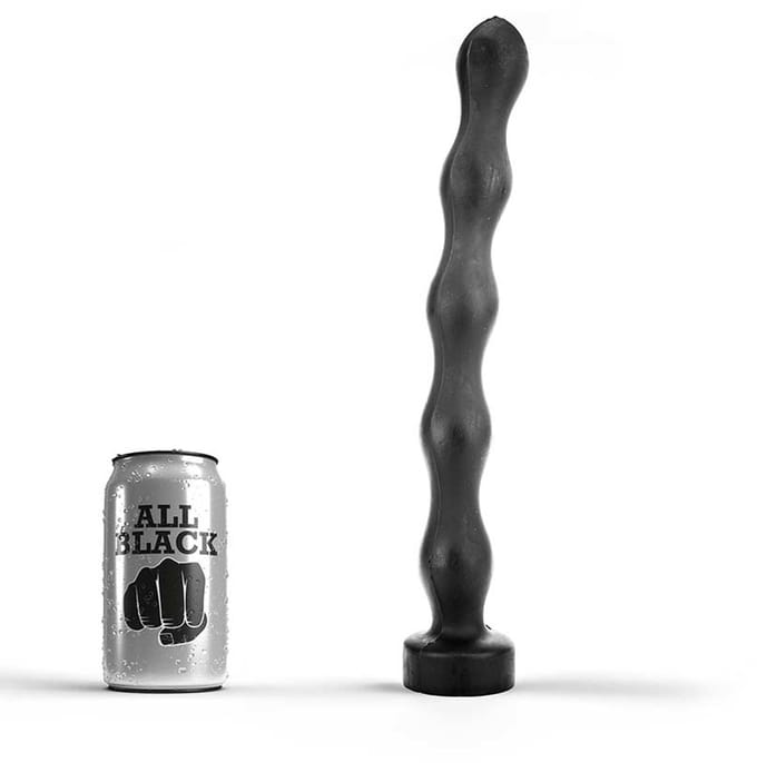 All Black - Lange Geribbelde Buttplug - 32 cm - Zwart