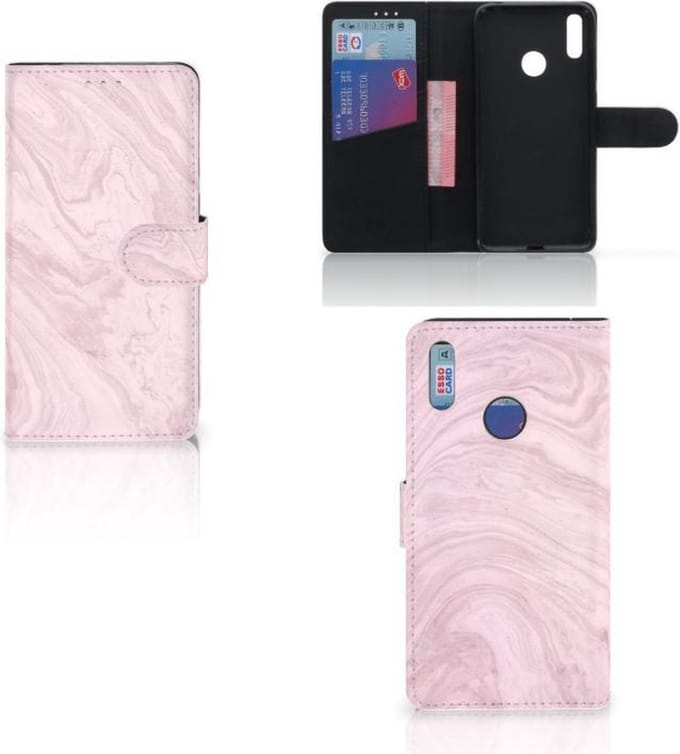 Huawei Y7 (2019) Bookcase Marble Pink - Origineel Cadeau Vriendin