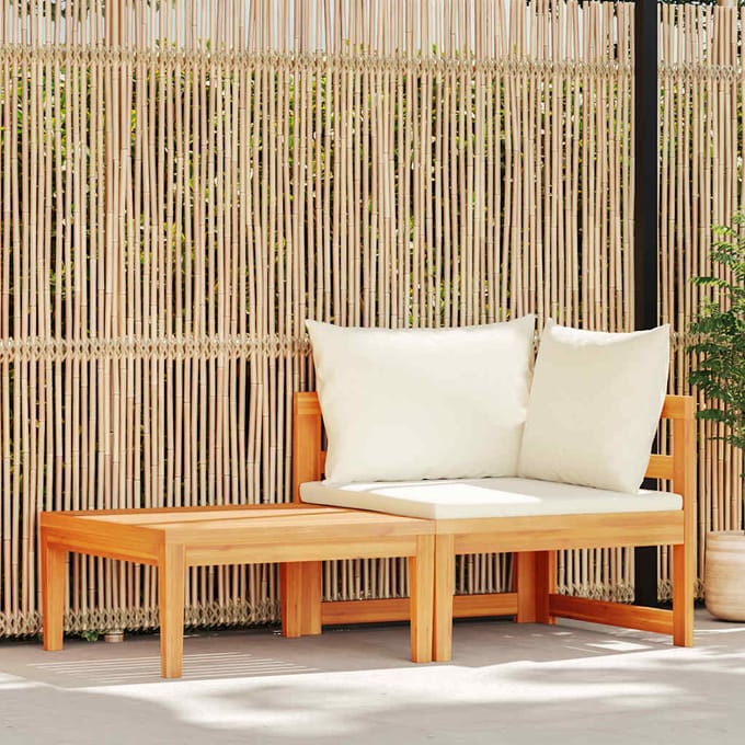 vidaXL - 2-delige - Loungeset - met - crèmewitte - kussens - acaciahout