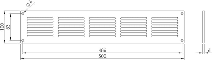 Zwart Stalen Ventilatierooster 500x100mm met Geïntegreerd Muggengaas