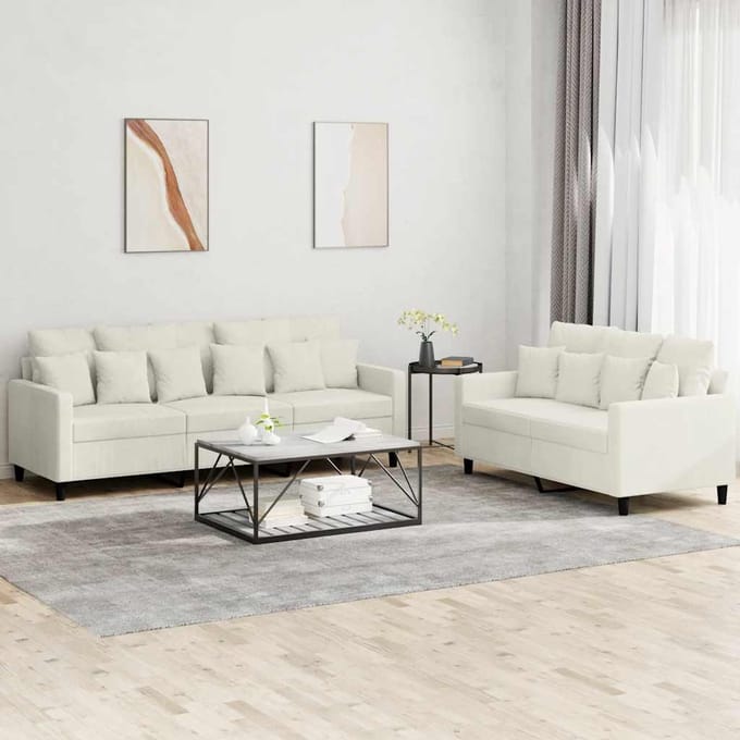 vidaXL - 2-delige - Loungeset - met - kussens - fluweel - crèmekleurig