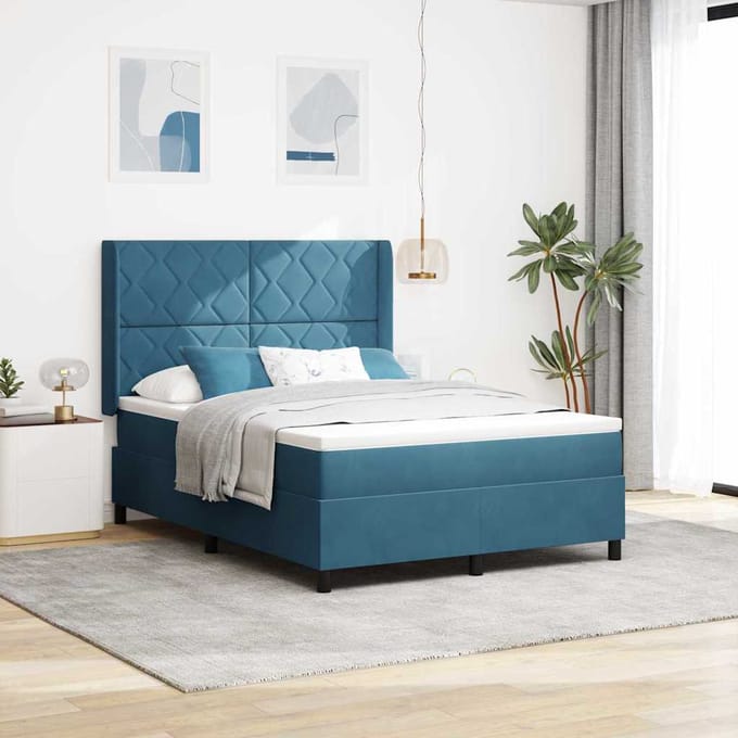 vidaXL - Boxspring - bed - met - hoofdeinde - Blauw - 140 - x - 200 - cm - Fluweel