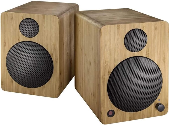 Compacte 2.0 Actieve Boekenkast Speakers met Bluetooth en Digitale Ingang - Bamboe Afwerking