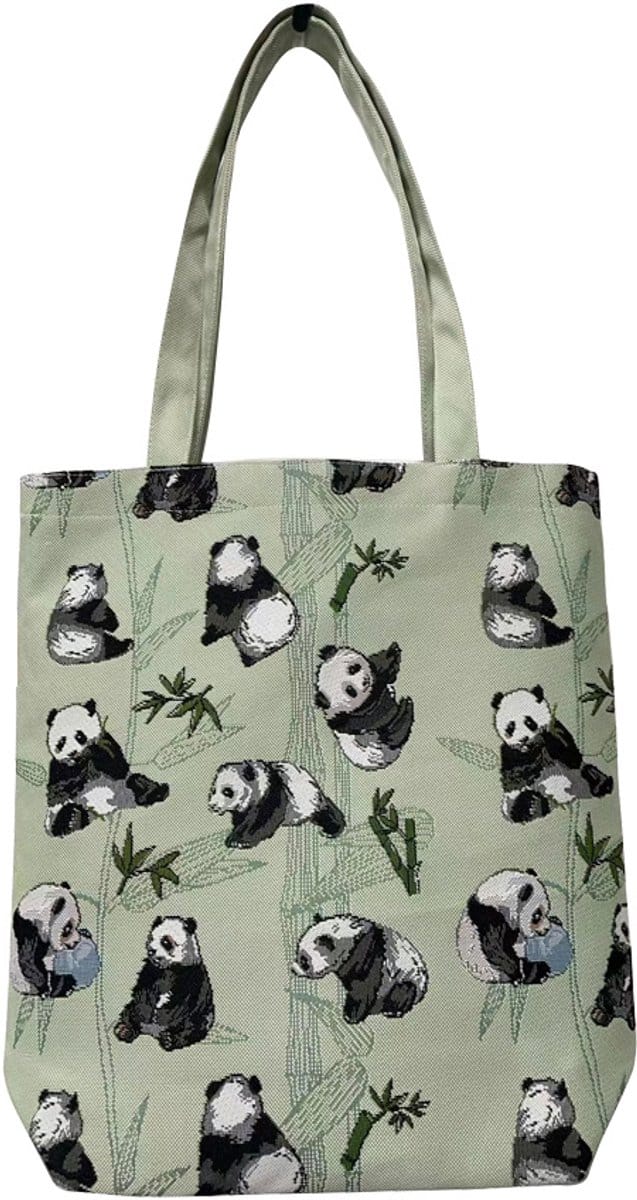 Boodschappentas - Flat bag - Panda beren - bamboe - beertjes - groene achtergrond