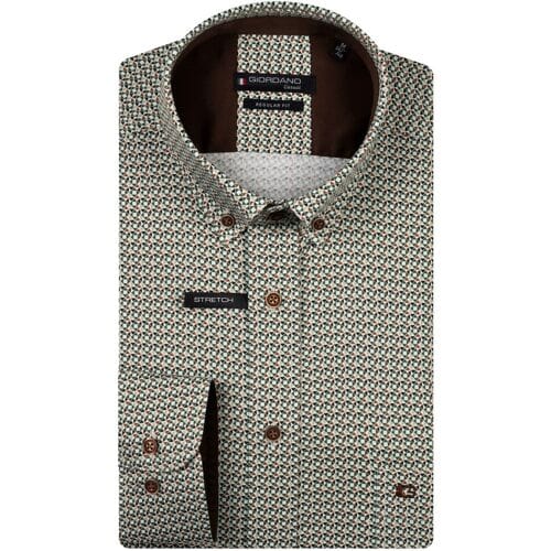 Giordano Overhemd Ivy Abstract Graphic Pattern Button-Down Satin Stretch Groen-Multi / male