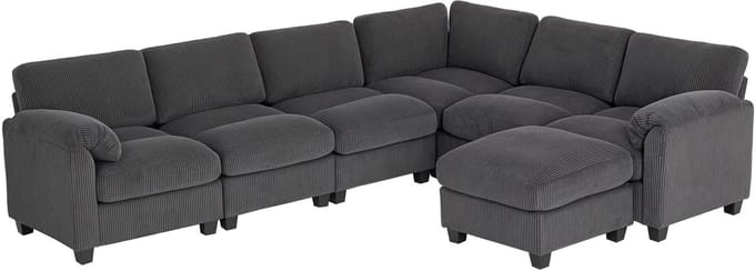 HOMCOM Hoekbank-Polyester, Schuim-292L x 224B x 85H cm-Donkergrijs