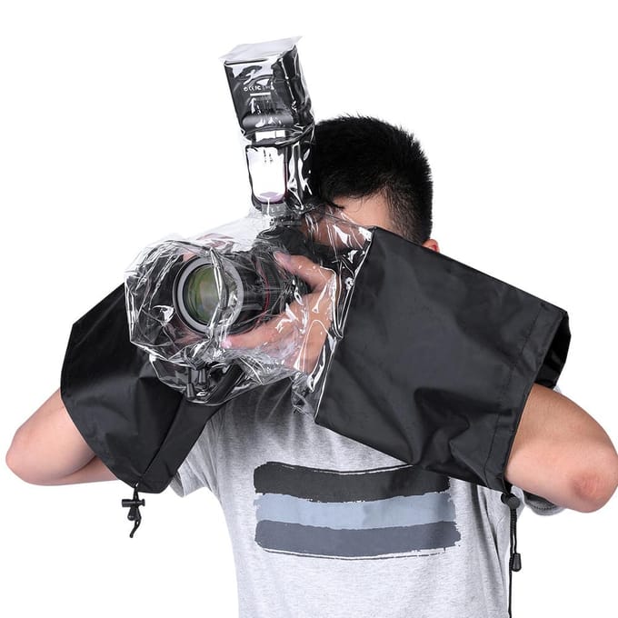 Camera Beschermer Regenhoes Regenbestendig Waterdicht voor DSLR Camera Flitser black