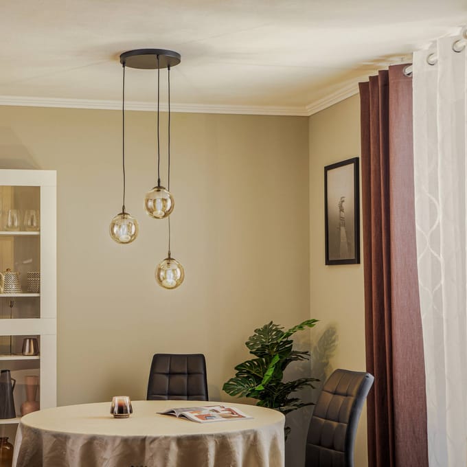 EMIBIG LIGHTING Hanglamp Glassy, 3-lamps, rond, zwart, grafiet, glas