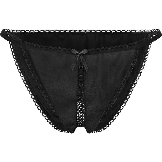 Amorable - Tanga Slipje Met Open Kruis - Zwart - One Size
