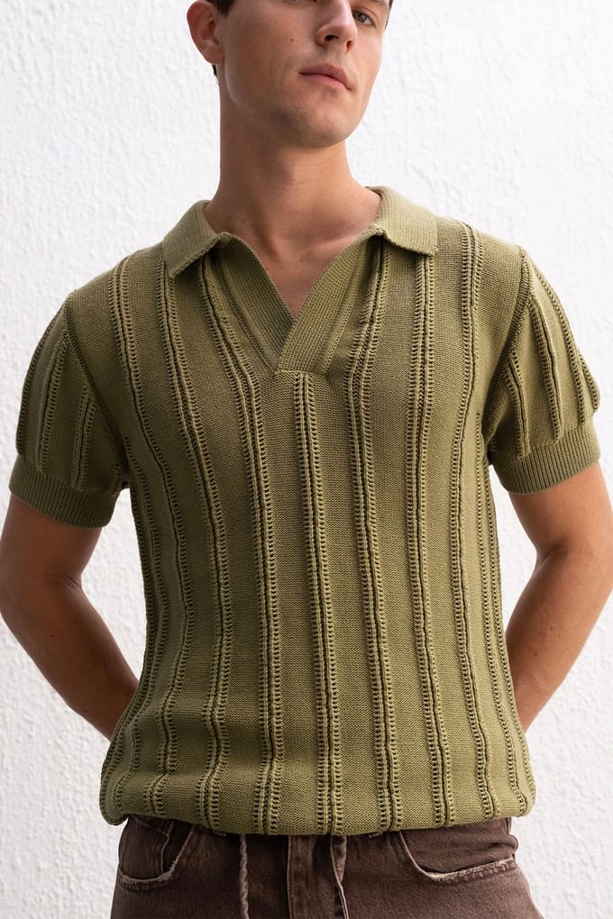 Heren Textured Katoen Polo T-Shirt