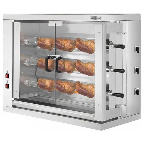 GGM Gastro Elektrische kippengrill roterend - 9kW - 3 spitten voor 18 kippen zilver