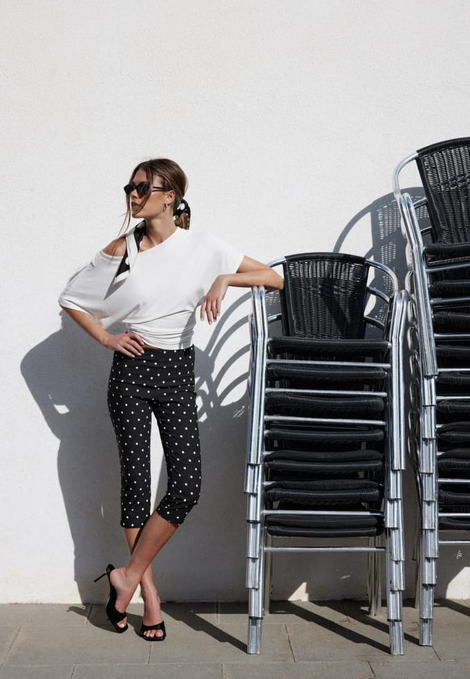 Stradivarius Capribroek met stippen  Zwart XL