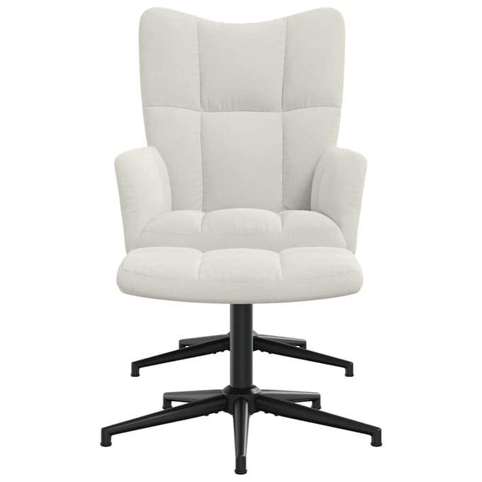 vidaXL - Relaxstoel - met - voetenbank - fluweel - crèmewit