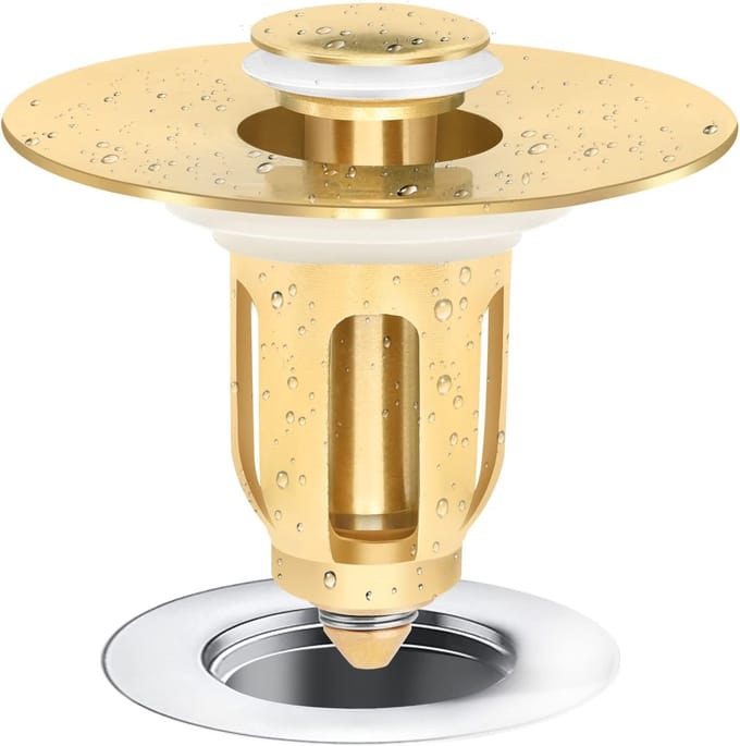 Wastafelstopper - Gootsteenstop - Water Dicht Maken - Ingebouwde Zeef - Universele Maat - Goud